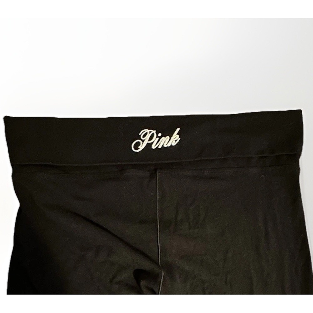 VTG Victoria's Secret PINK Spellout Fold Over Bootcut Legging‎ XL Black Glitter - Picture 3 of 5
